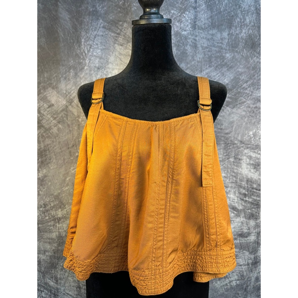 Anthropologie Cropped Tank Top Womens Medium Burnt Orange Pintuck Adj Straps